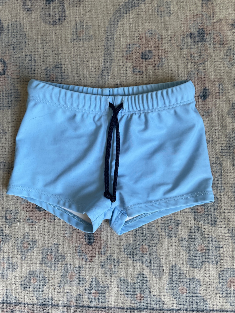 Minnow Peri Blue Swim Brief, Light Blue Swim Trunks with Navy Drawstring 3/4T